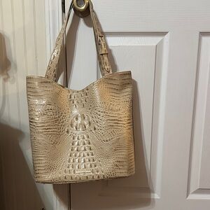 Brahmin Tan Crocodile-Embossed Tote Bag